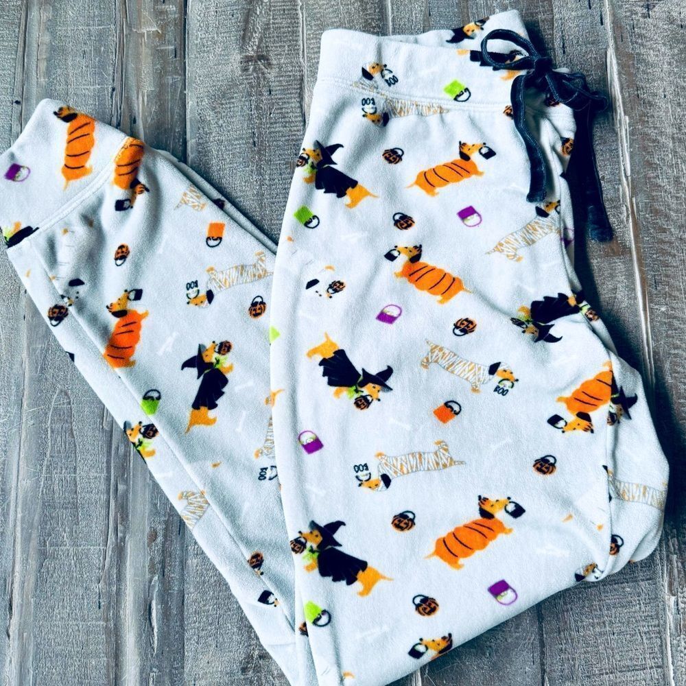 Halloween Dachshund Dog Novogratz Plush Fleece Jogger PJ Lounge Pants XS